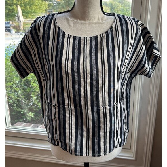 Madewell‎ Linen Striped Shirt, Sz S Small, Black Tan - Picture 1 of 3